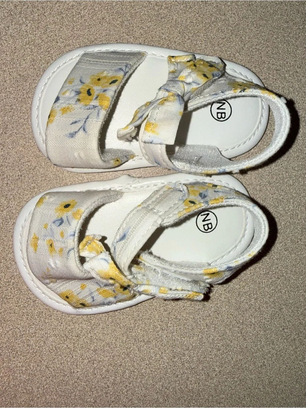 Newborn baby girl sandals white with yellow floral print